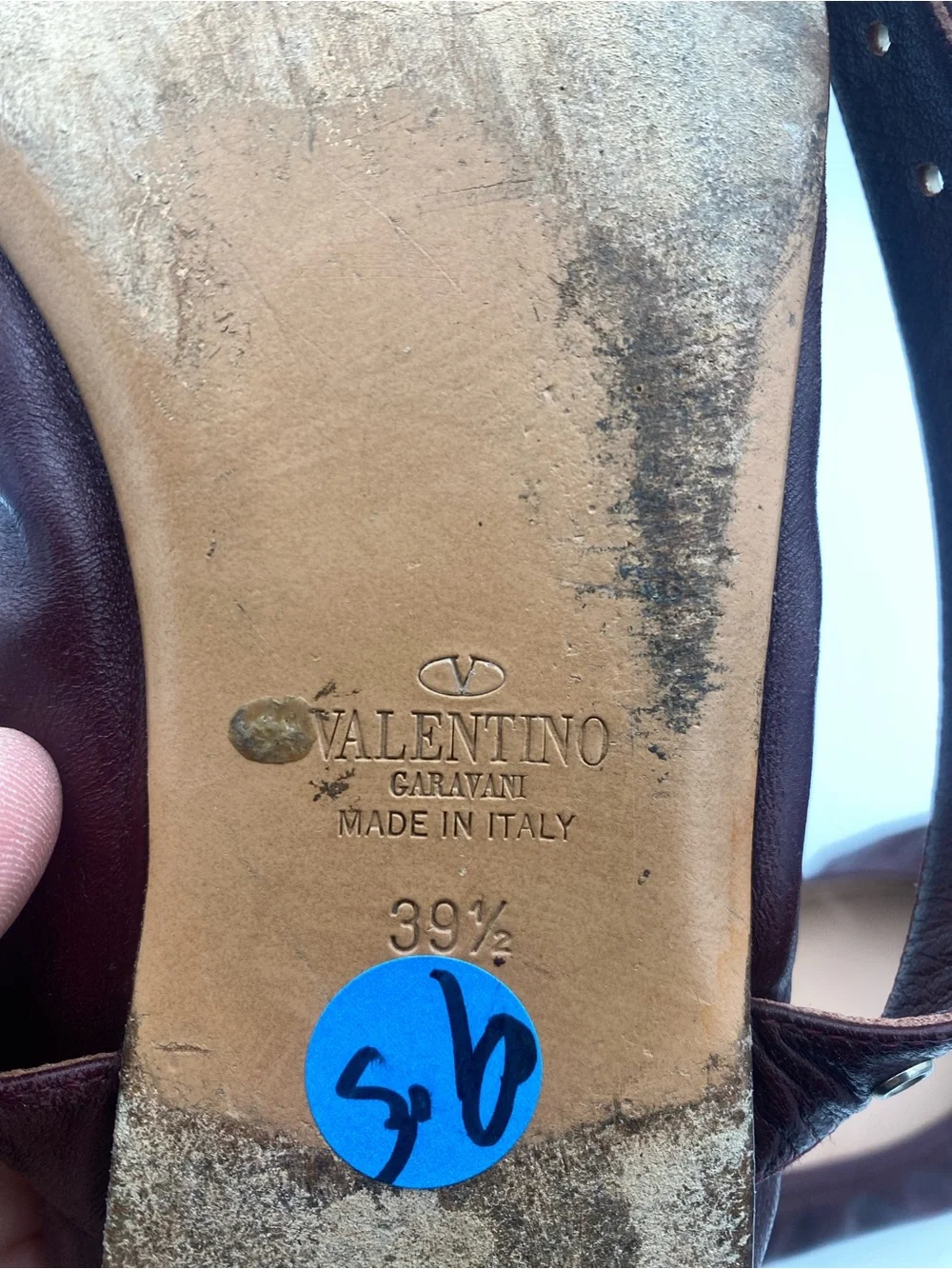 Valentino Pointed Leather Flats with Studded Double Straps - Brown